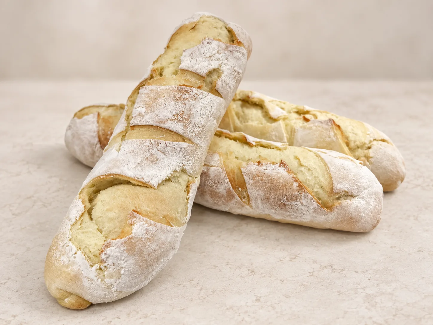 Baguete de fermentação natural feita na Casa Albuquerque